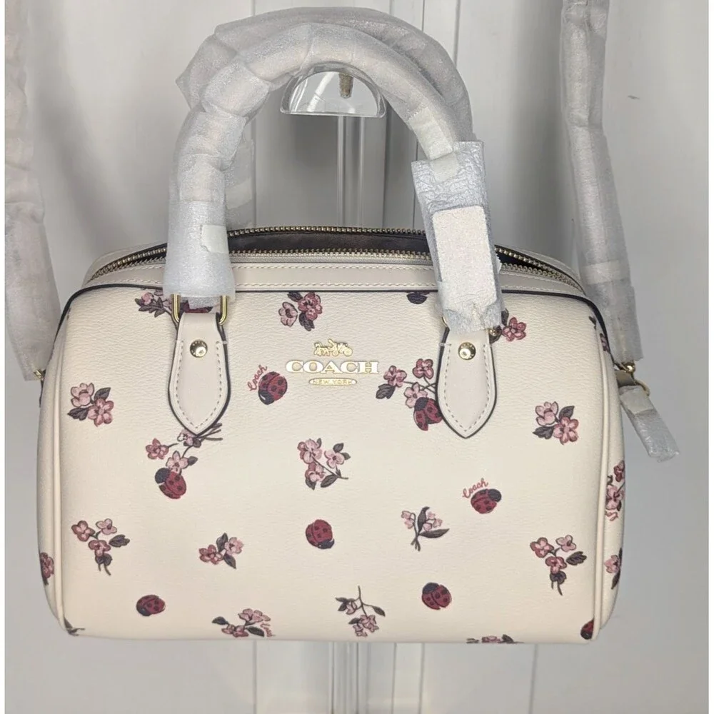 Coach Rowan Medium Satchel - Rare, Chalk, Multi, Ladybug Floral Print, NWT